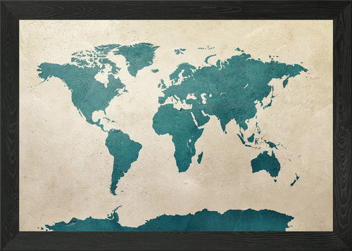 World map teal framed - map,